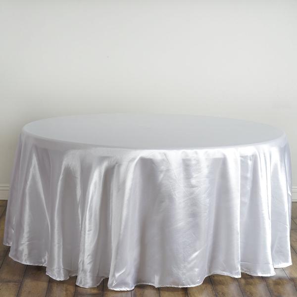 120" Satin Round Tablecloth Wedding Party Table Linens - White TAB_STN120_WHT