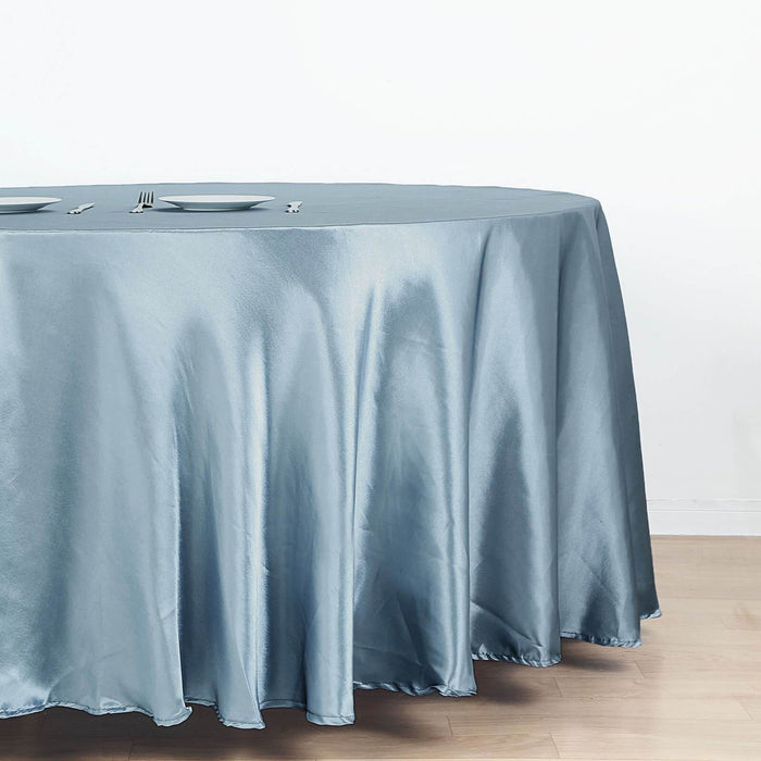 120" Satin Round Tablecloth Wedding Party Table Linens - Dusty Blue TAB_STN120_086