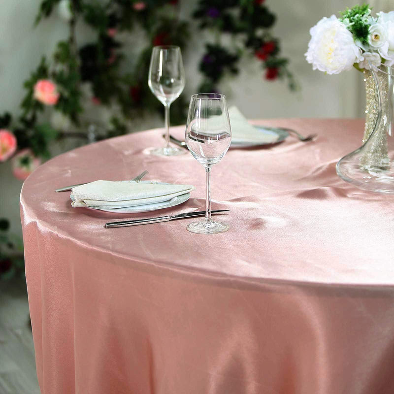 120" Satin Round Tablecloth Wedding Party Table Linens - Dusty Rose TAB_STN120_080