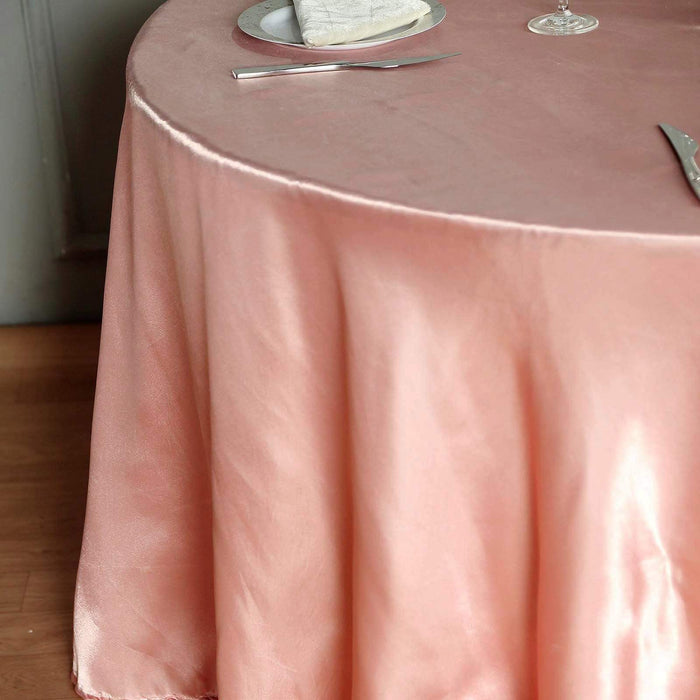 120" Satin Round Tablecloth Wedding Party Table Linens - Dusty Rose TAB_STN120_080