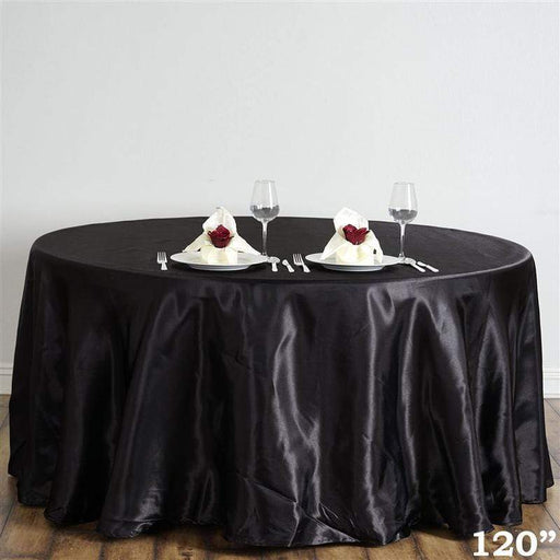 120" Satin Round Tablecloth Wedding Party Table Linens - Black TAB_STN120_BLK