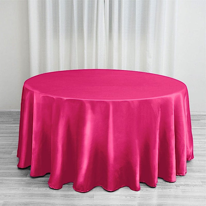 120" Satin Round Tablecloth Wedding Party Table Linens TAB_STN120_FUSH