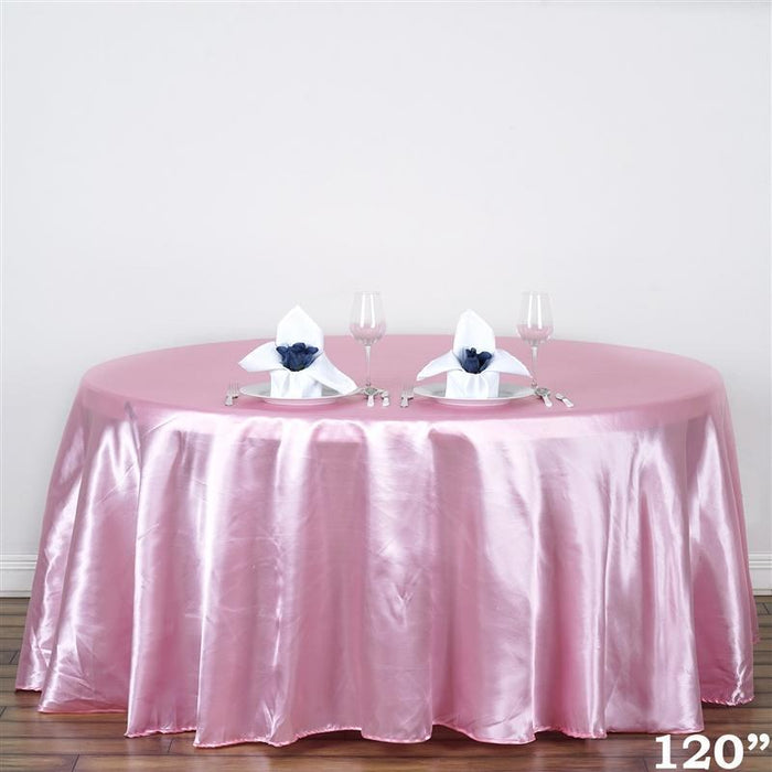 120" Satin Round Tablecloth Wedding Party Table Linens - Pink TAB_STN120_PINK