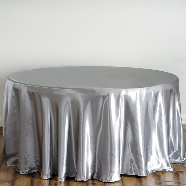 120" Satin Round Tablecloth Wedding Party Table Linens - Silver Light Gray TAB_STN120_SILV