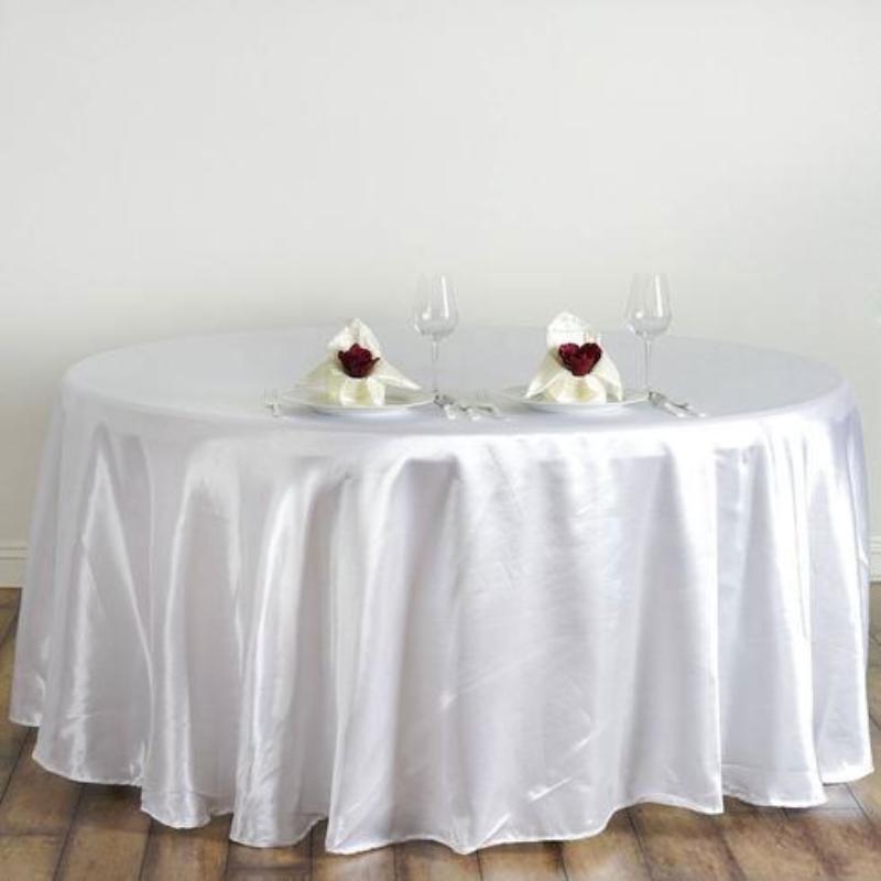 120" Satin Round Tablecloth Wedding Party Table Linens - White TAB_STN120_WHT