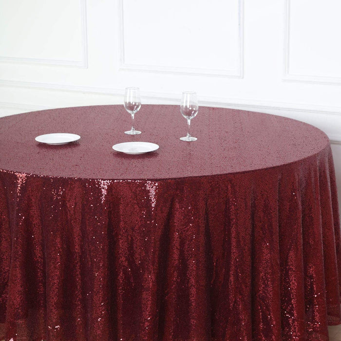 120" Sequined Round Tablecloth - Burgundy TAB_02_120_BURG
