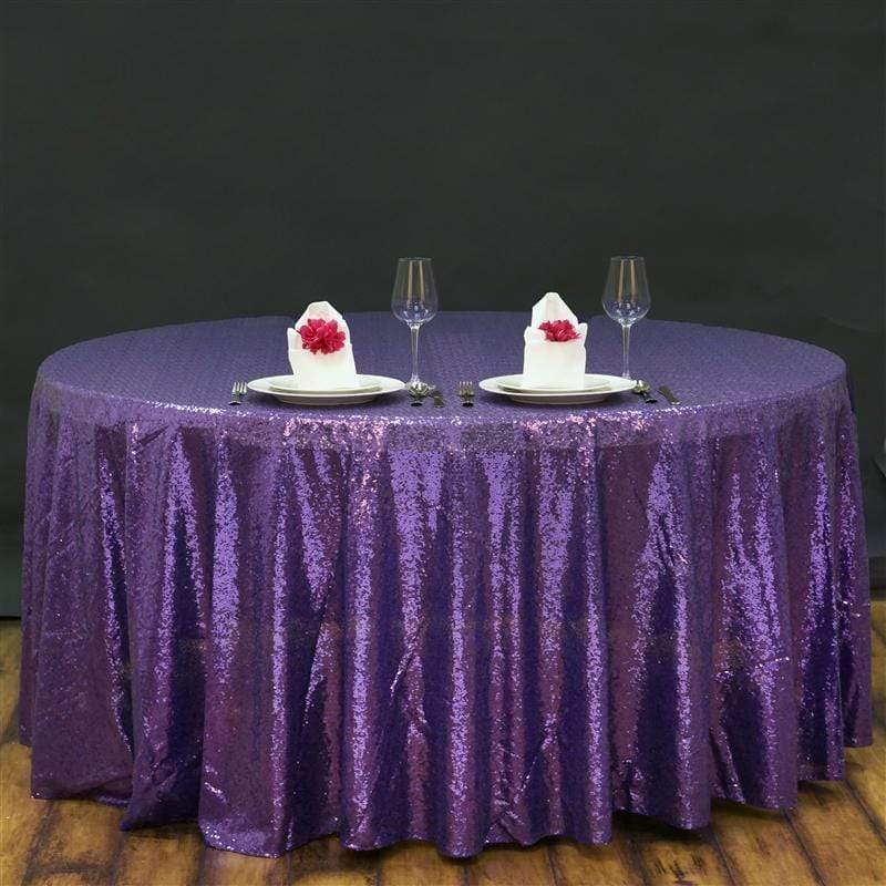 120" Sequined Round Tablecloth - Purple TAB_02_120_PURP