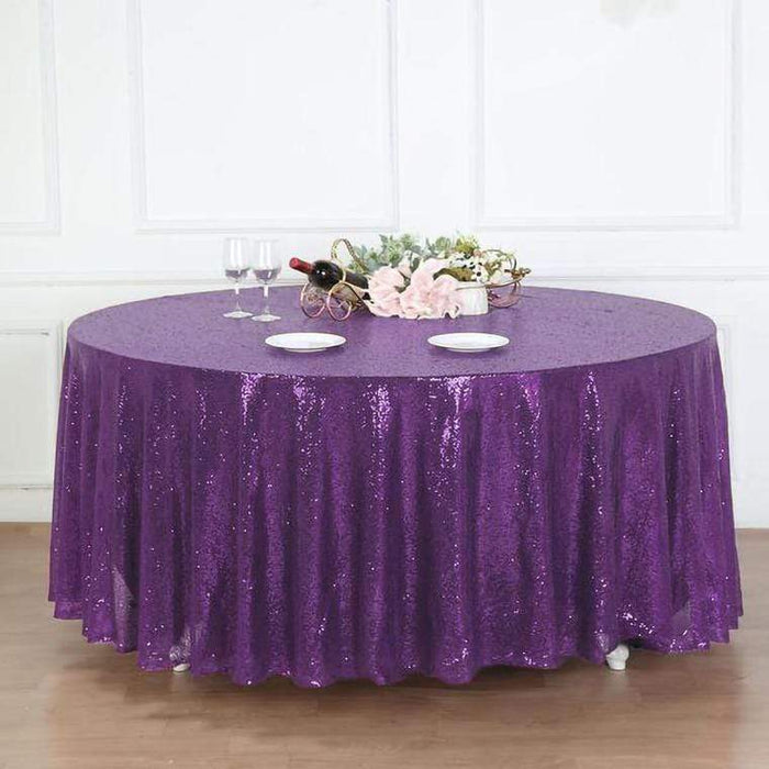 120" Sequined Round Tablecloth - Purple TAB_02_120_PURP