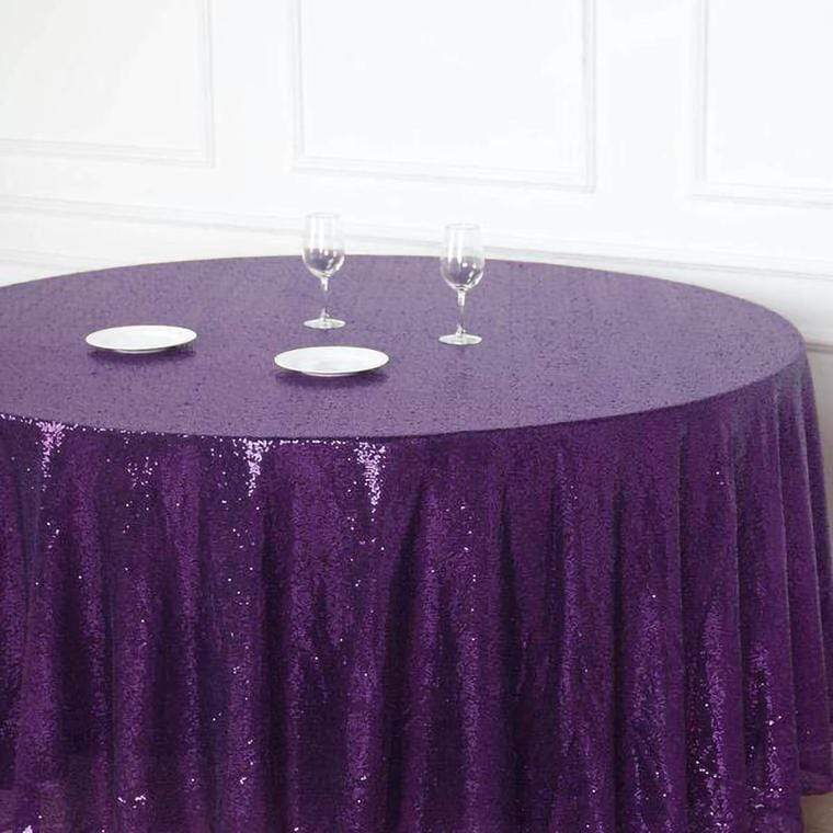 120" Sequined Round Tablecloth - Purple TAB_02_120_PURP