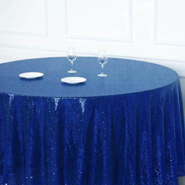 120" Sequined Round Tablecloth - Royal Blue TAB_02_120_018
