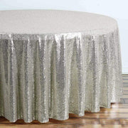 120" Sequined Round Tablecloth - Silver Light Gray TAB_02_120_SILV