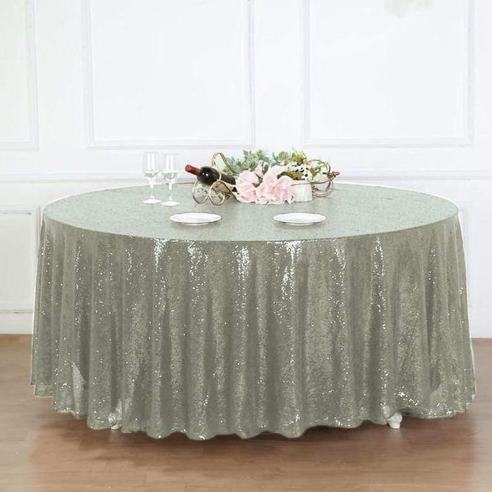 120" Sequined Round Tablecloth - Silver Light Gray TAB_02_120_SILV