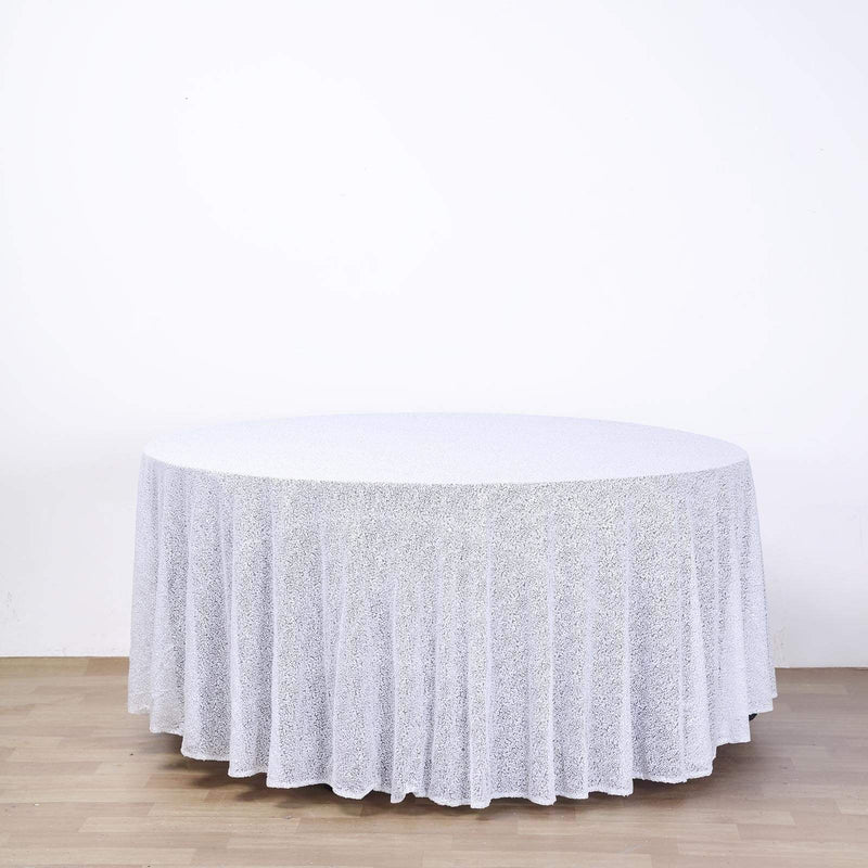 120" Sequined Round Tablecloth - White TAB_02_120_WHT