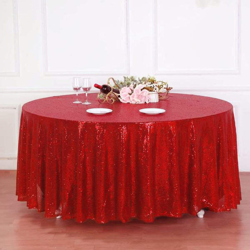 120" Sequined Round Tablecloth - Red TAB_02_120_017