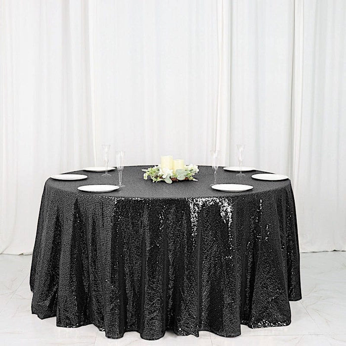 120" Sequined Round Tablecloth TAB_02_120_BLK