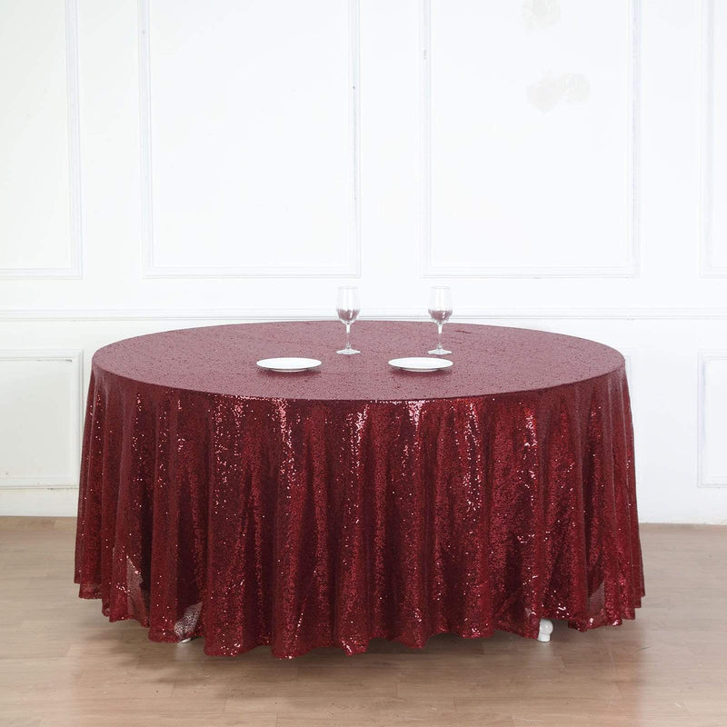 120" Sequined Round Tablecloth - Burgundy TAB_02_120_BURG
