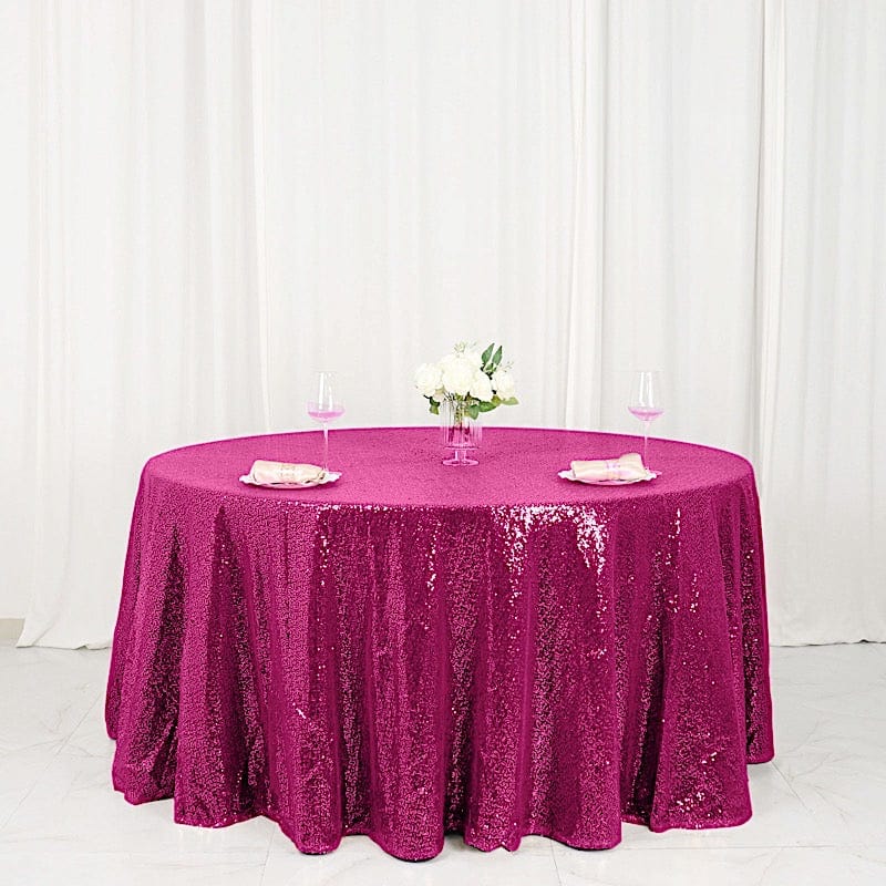 120" Sequined Round Tablecloth TAB_02_120_FUSH