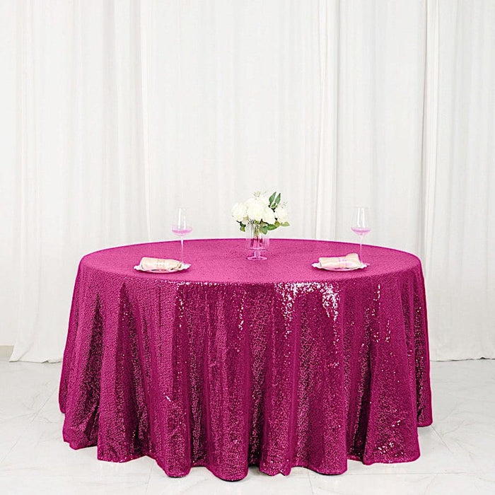 120" Sequined Round Tablecloth TAB_02_120_FUSH