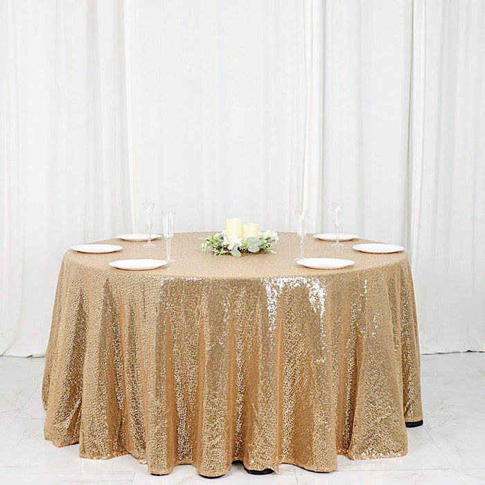 120" Sequined Round Tablecloth TAB_02_120_GOLD