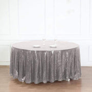 120" Sequined Round Tablecloth - Silver Light Gray TAB_02_120_SILV