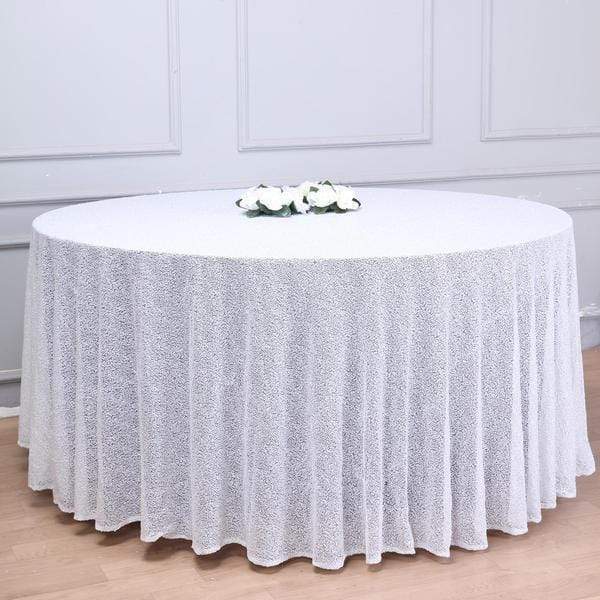 120" Sequined Round Tablecloth - White TAB_02_120_WHT
