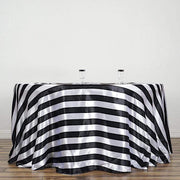 120" Stripes Satin Round Tablecloth - Black and White TAB_15_120_BLK
