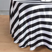 120" Stripes Satin Round Tablecloth - Black and White TAB_15_120_BLK