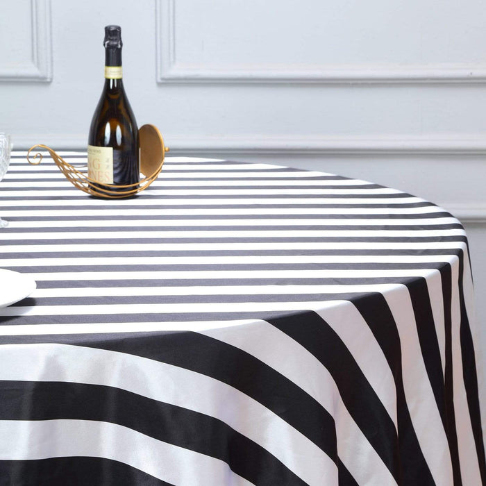 120" Stripes Satin Round Tablecloth - Black and White TAB_15_120_BLK