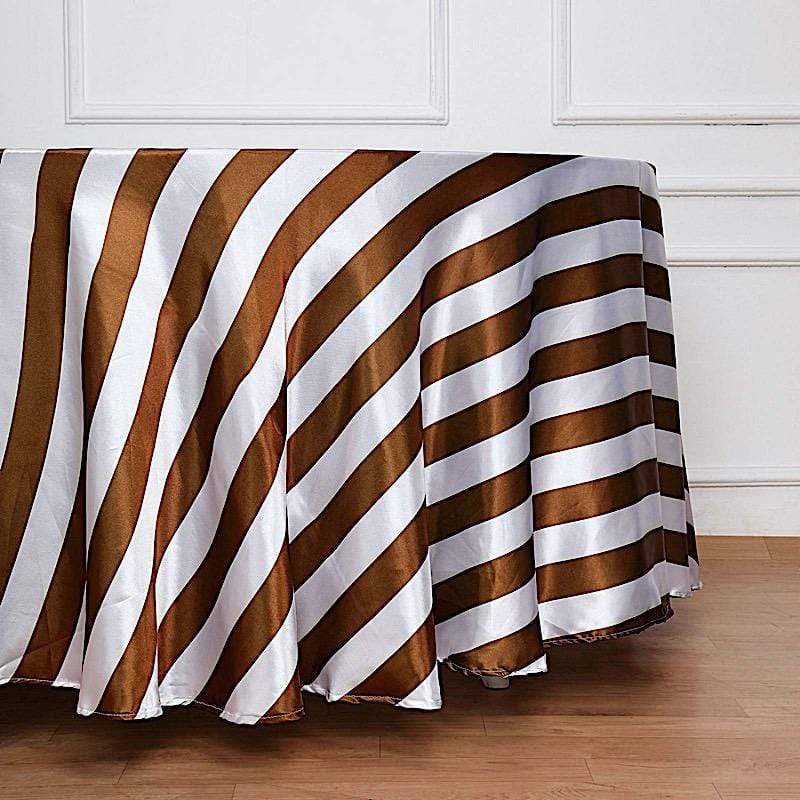120" Stripes Satin Round Tablecloth - Gold and White TAB_15_120_GOLD