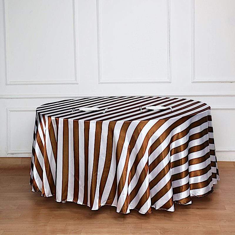 120" Stripes Satin Round Tablecloth - Gold and White TAB_15_120_GOLD