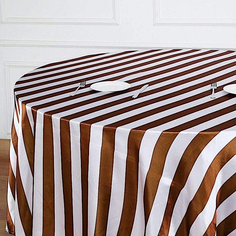 120" Stripes Satin Round Tablecloth - Gold and White TAB_15_120_GOLD