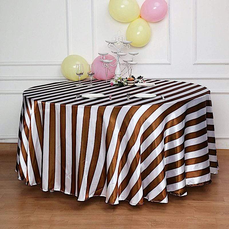 120" Stripes Satin Round Tablecloth - Gold and White TAB_15_120_GOLD