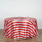 120" Stripes Satin Round Tablecloth - Red and White TAB_15_120_RED