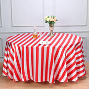 120" Stripes Satin Round Tablecloth - Red and White TAB_15_120_RED