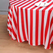 120" Stripes Satin Round Tablecloth - Red and White TAB_15_120_RED