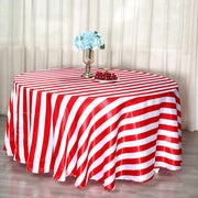 120" Stripes Satin Round Tablecloth - Red and White TAB_15_120_RED