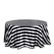 120" Stripes Satin Round Tablecloth - Black and White TAB_15_120_BLK