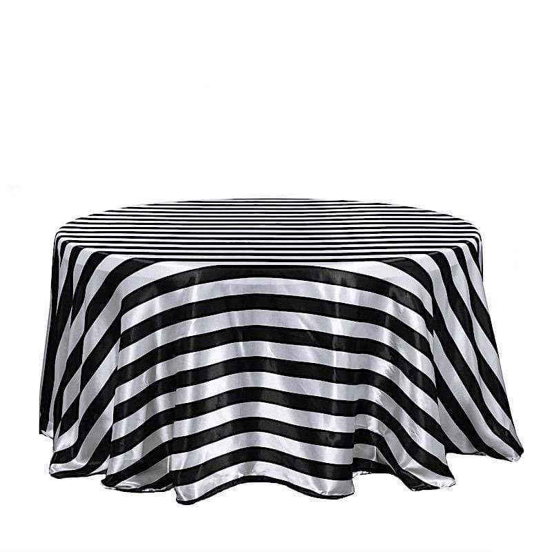 120" Stripes Satin Round Tablecloth - Black and White TAB_15_120_BLK
