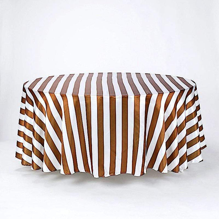 120" Stripes Satin Round Tablecloth - Gold and White TAB_15_120_GOLD