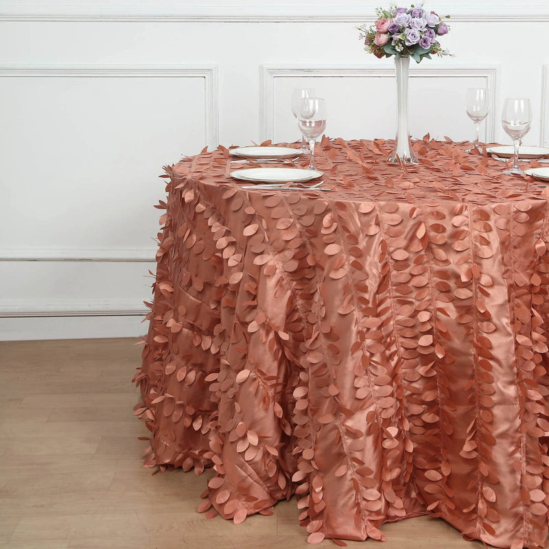 120" Taffeta Round Tablecloth with Leaf Petals Design