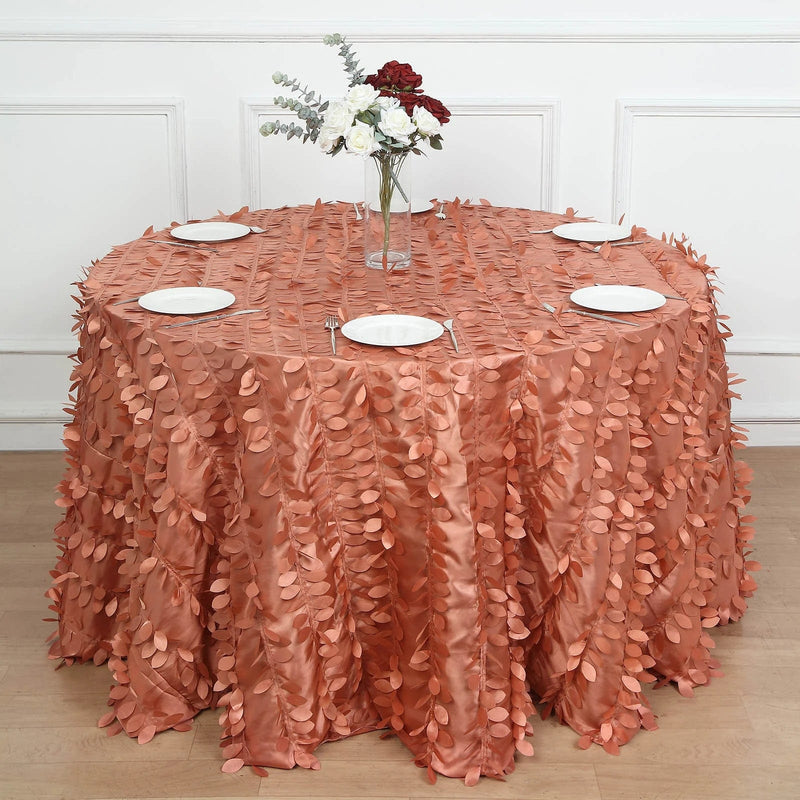 120" Taffeta Round Tablecloth with Leaf Petals Design