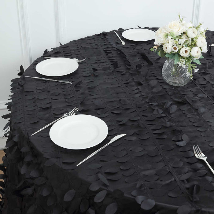 120" Taffeta Round Tablecloth with Leaf Petals Design - Green