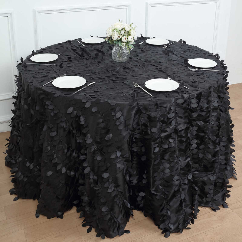 120" Taffeta Round Tablecloth with Leaf Petals Design - Green