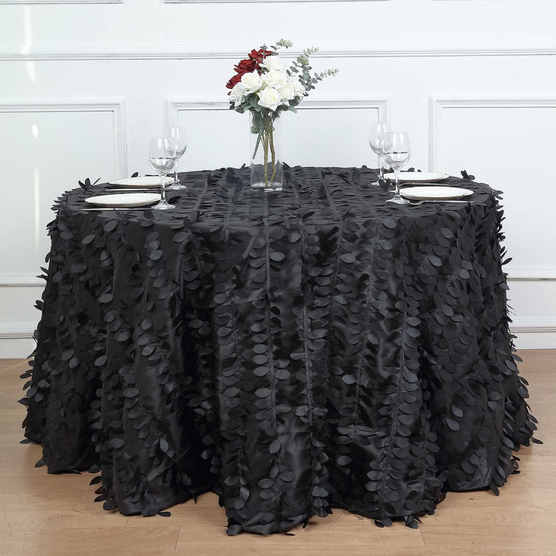120" Taffeta Round Tablecloth with Leaf Petals Design - Green