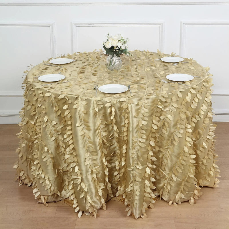 120" Taffeta Round Tablecloth with Leaf Petals Design - Green