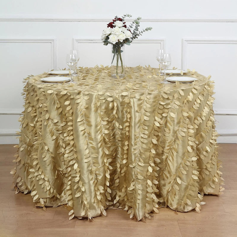 120" Taffeta Round Tablecloth with Leaf Petals Design - Green