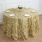 120" Taffeta Round Tablecloth with Leaf Petals Design - Green