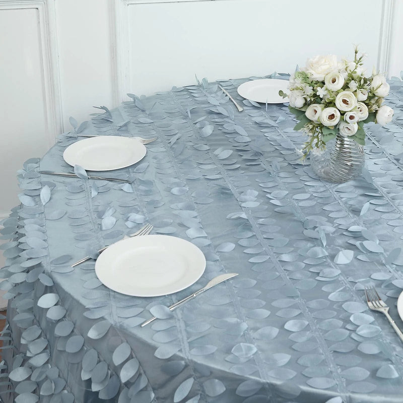120" Taffeta Round Tablecloth with Leaf Petals Design - Green