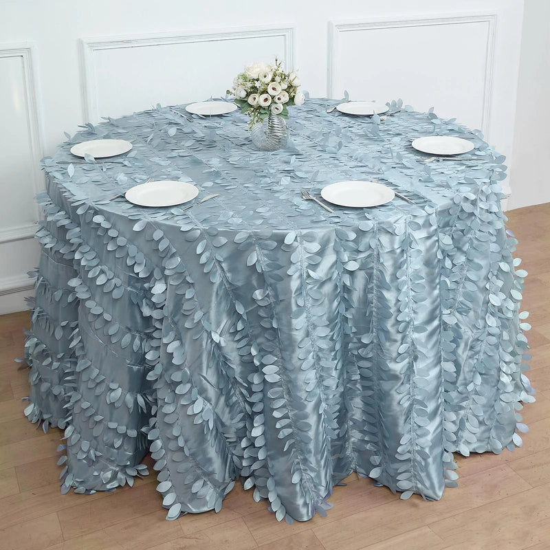 120" Taffeta Round Tablecloth with Leaf Petals Design - Green