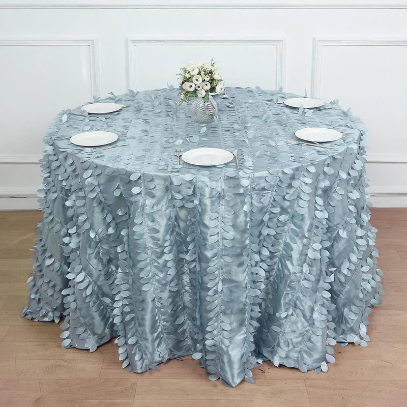 120" Taffeta Round Tablecloth with Leaf Petals Design - Green